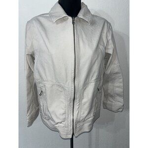 Talbots Kids Denim Jacket Pockets Youth 14 Large Off White Front Zip